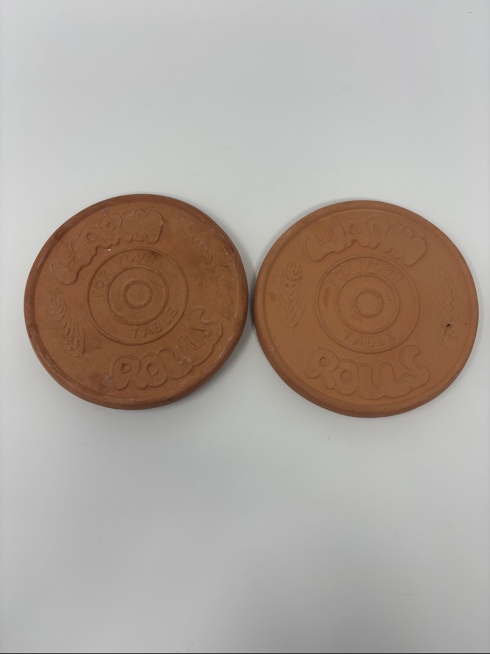 Vintage Terra Cotta Table Coasters - Set of 2 - Frankoma bread warmer rolls